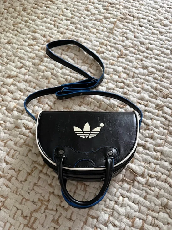 adidas Black Mini Crossbody with White Trefoil and Blue Trim - Picture 2 of 16